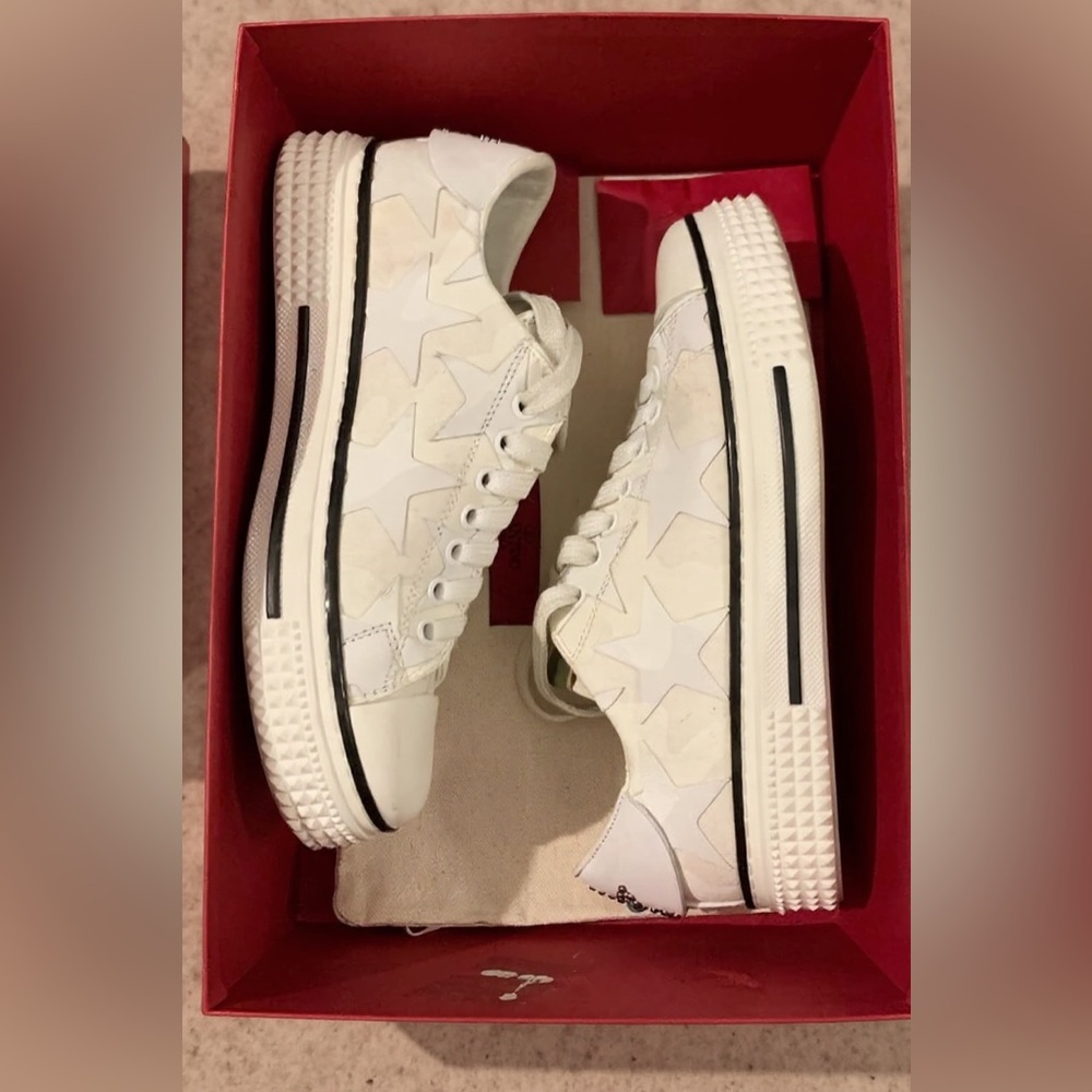 VALENTINO GARAVANI Camo Star Studded Platform Sneakers 7 White $999 Retail EUC